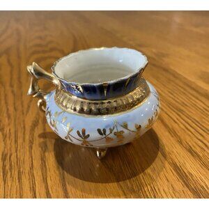 RARE Vintage FOOTED CUP Blue Gold Porcelain Hand Painted Possibly Germany